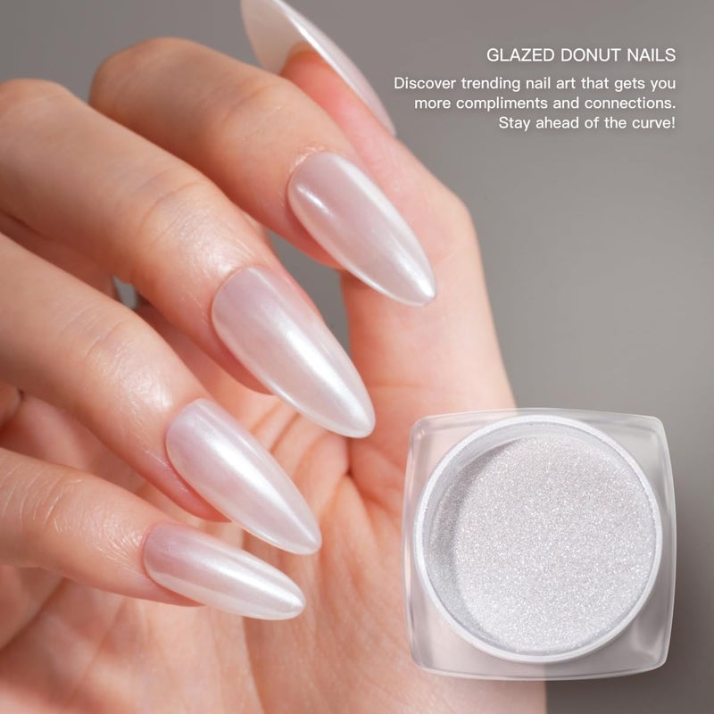 Pretty Diva Glazed Donut Nail Chrome Powder - White Pearl Chrome Nail Powder Magic White Chrome Powder for Nails, High Gloss Pearlescent Chrome Nail Powder for DIY Nail Art. - Image 5